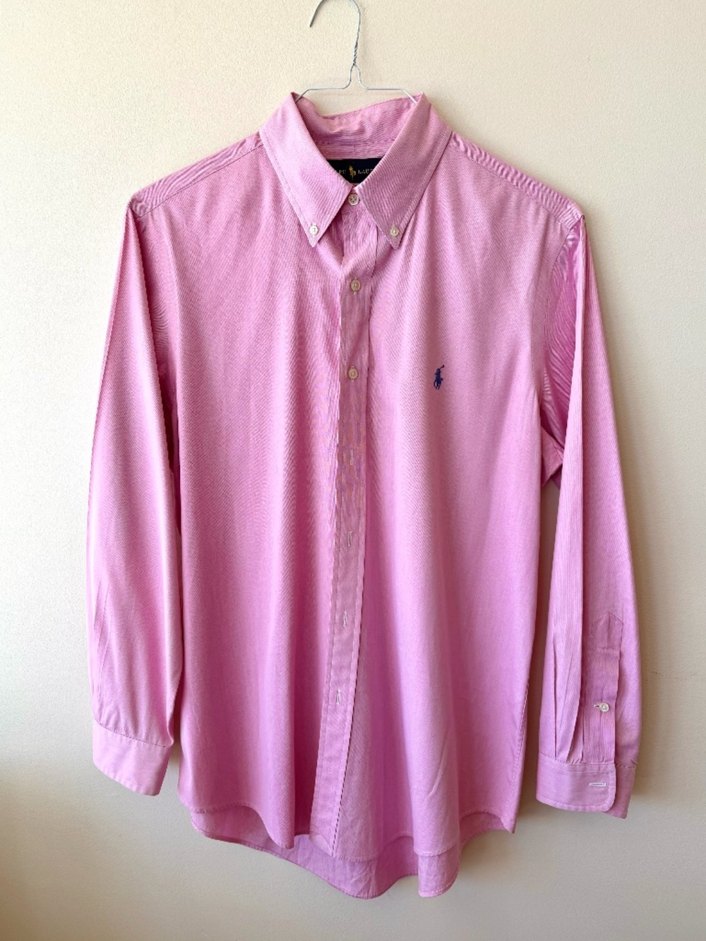 Men's Ralph Lauren Pink Long SleeveButton Down w/ Blue Logo 16 32/33 Like New